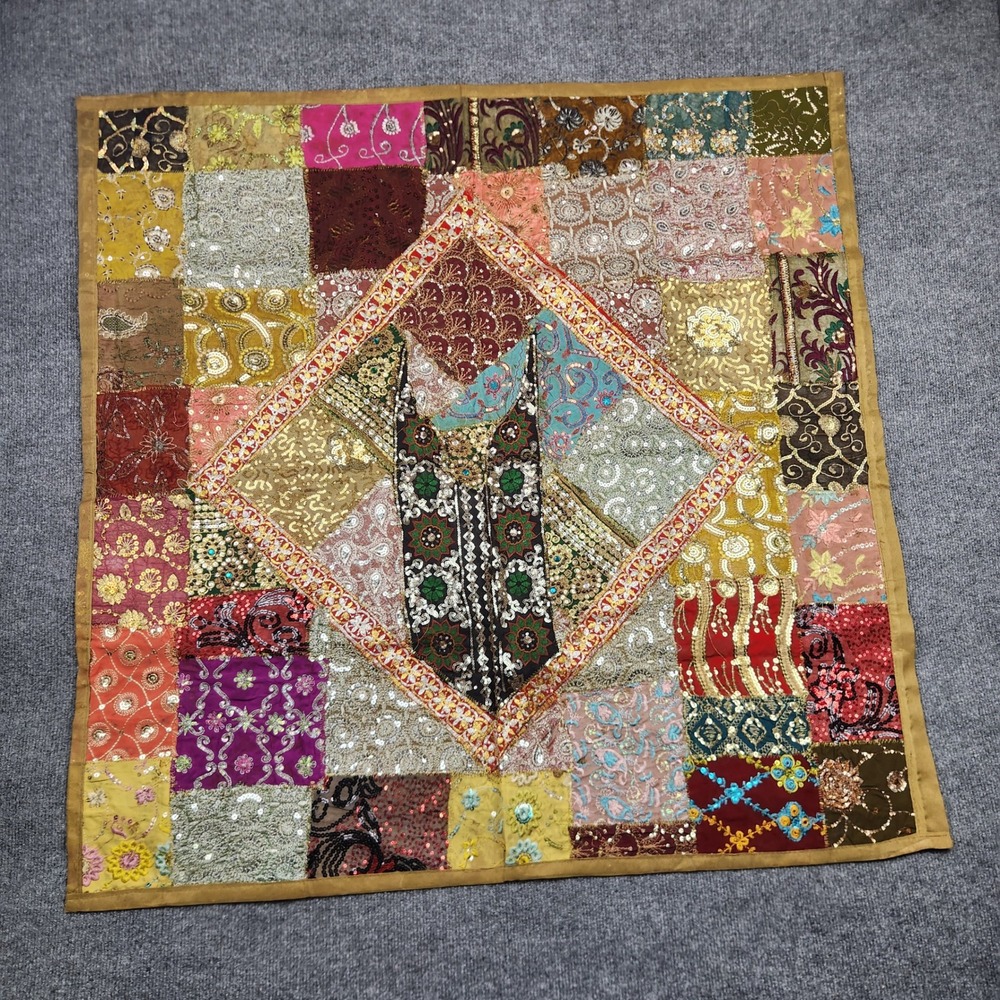 Indian Patchwork Wall Hanging Vintage Sari Sequin Embroidery Tapestry 36x37โ